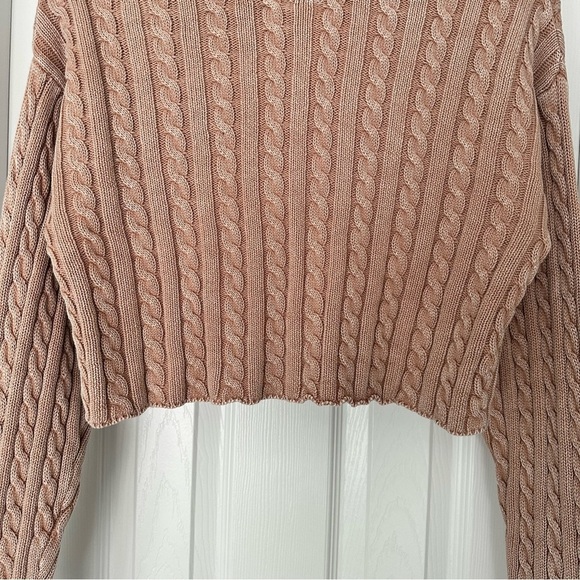 Aerie Mini Cable Cropped Crew Neck Sweater Beach Dune Size Large - Picture 6 of 11
